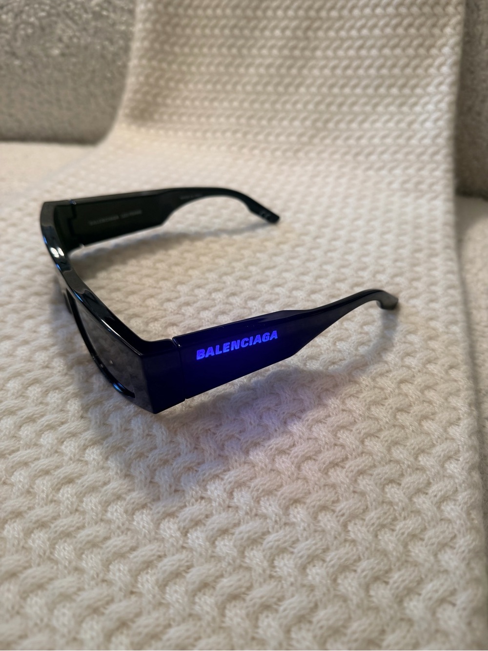 Balenciaga Black Shield Sunglasses with LED Logo